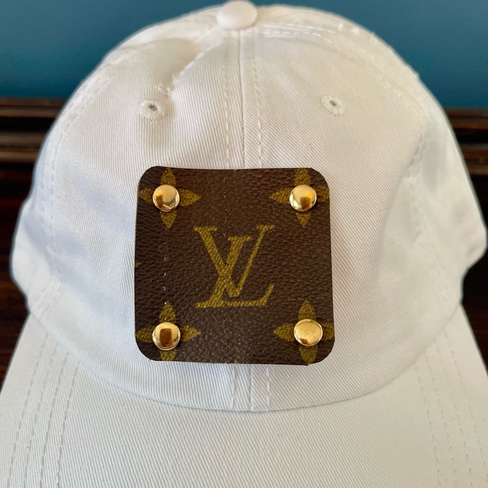 Upcycled Luxury Brand Distressed White Baseball Hat